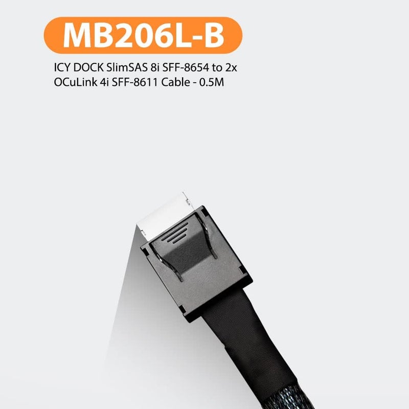Icy Dock كابل SlimSAS 8i SFF-8654 إلى 2X OCuLink 4i SFF-8611 - 0.5 متر - Image 4